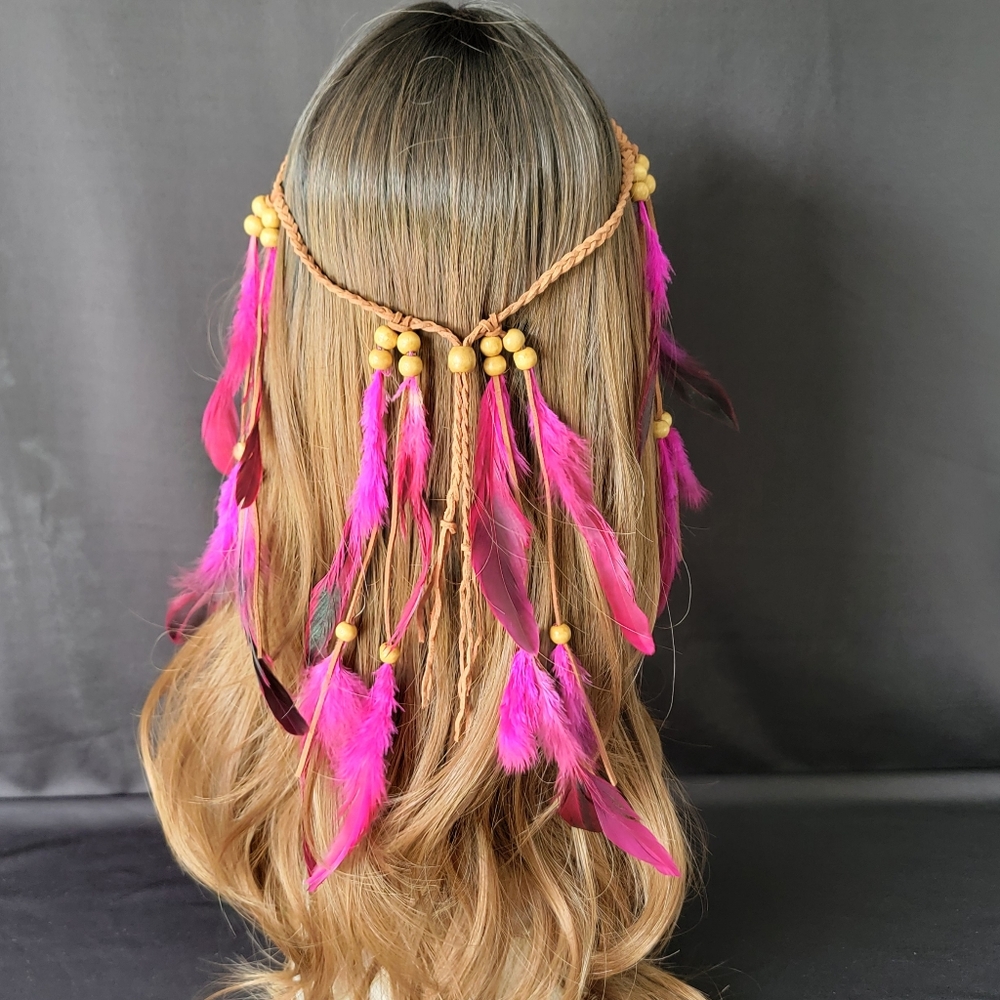 Boho Berry Colored Feather Headdress Headband Festival Wear‎